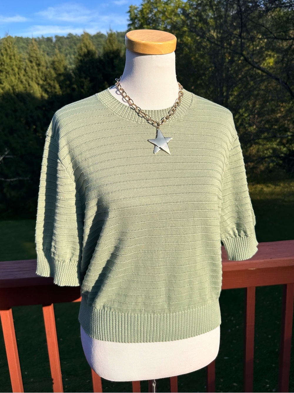 Frye Light Green Short-Sleeve Crewneck Lightweight Sweater Top